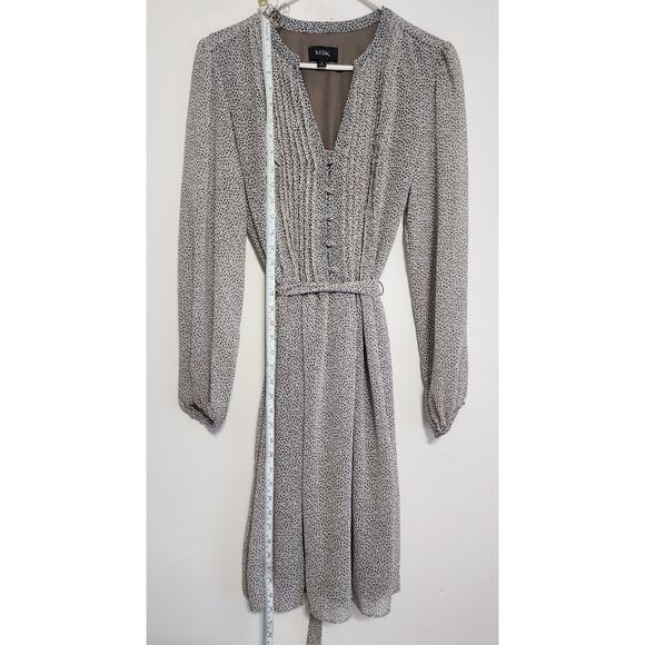 MSK Taupe and Cream Long Sleeve Belted Ditsy Print Midi Dress Size  12 - Picture 5 of 13